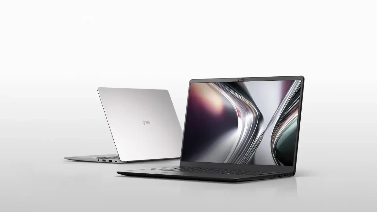 Laptop LG Gram Book AI 2026 warna perak dengan layar 14 inci
