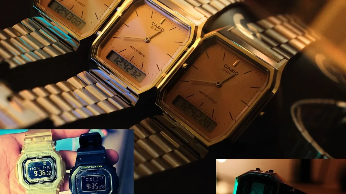 Koleksi jam tangan Casio AQ230-A, A158WA-1, dan G-Shock