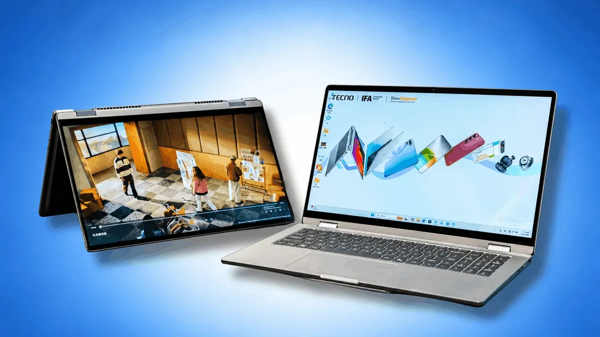 Tecno MegaBook T15 360 laptop convertible 2-in-1 dengan prosesor Intel Core Ultra 9