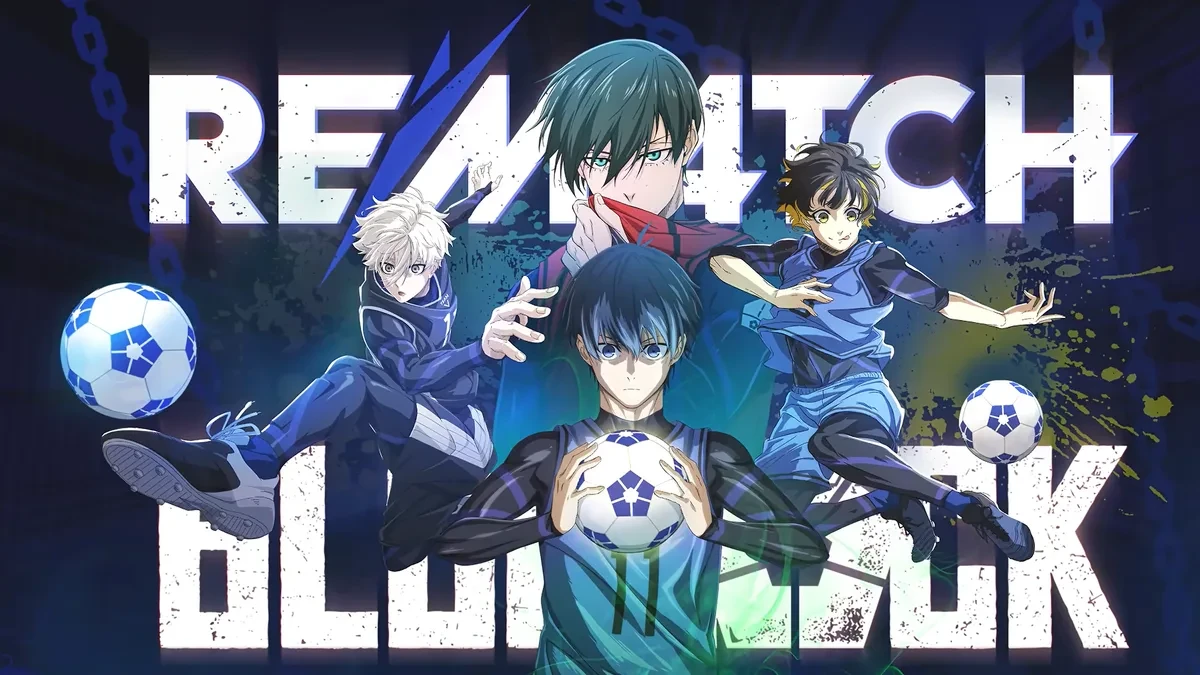 Visual teaser kolaborasi game Rematch dengan anime Blue Lock menampilkan empat striker utama