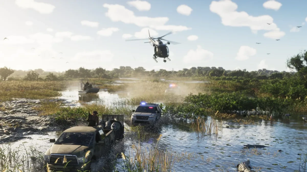 Sampul Game Informer tentang Grand Theft Auto VI dengan lanskap liar dan cuaca badai di Leonida