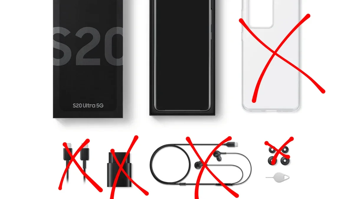 Isi kotak Samsung Galaxy A08 dan Galaxy A07s tanpa kabel USB-C dan charger