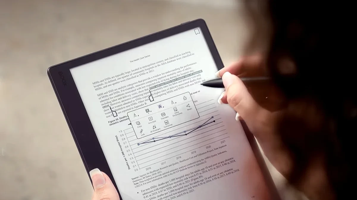 Tablet Boox Note Mini C dengan layar warna E Ink dan stylus magnetik