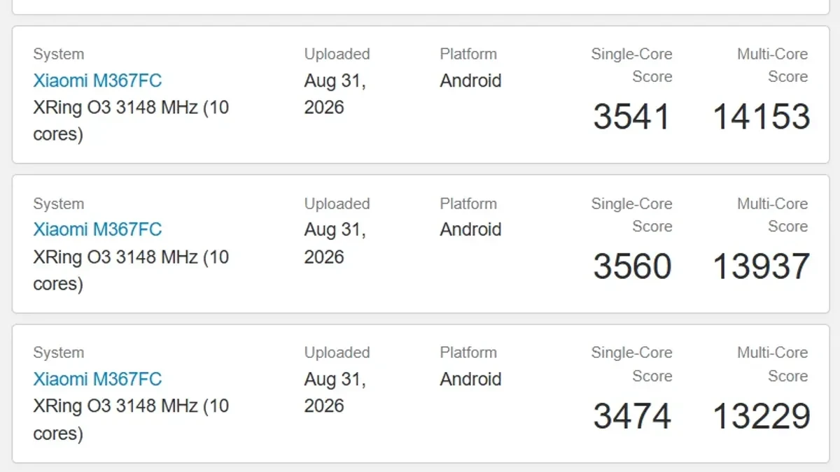 Bocoran pengujian benchmark Geekbench chipset Xiaomi Xring O3