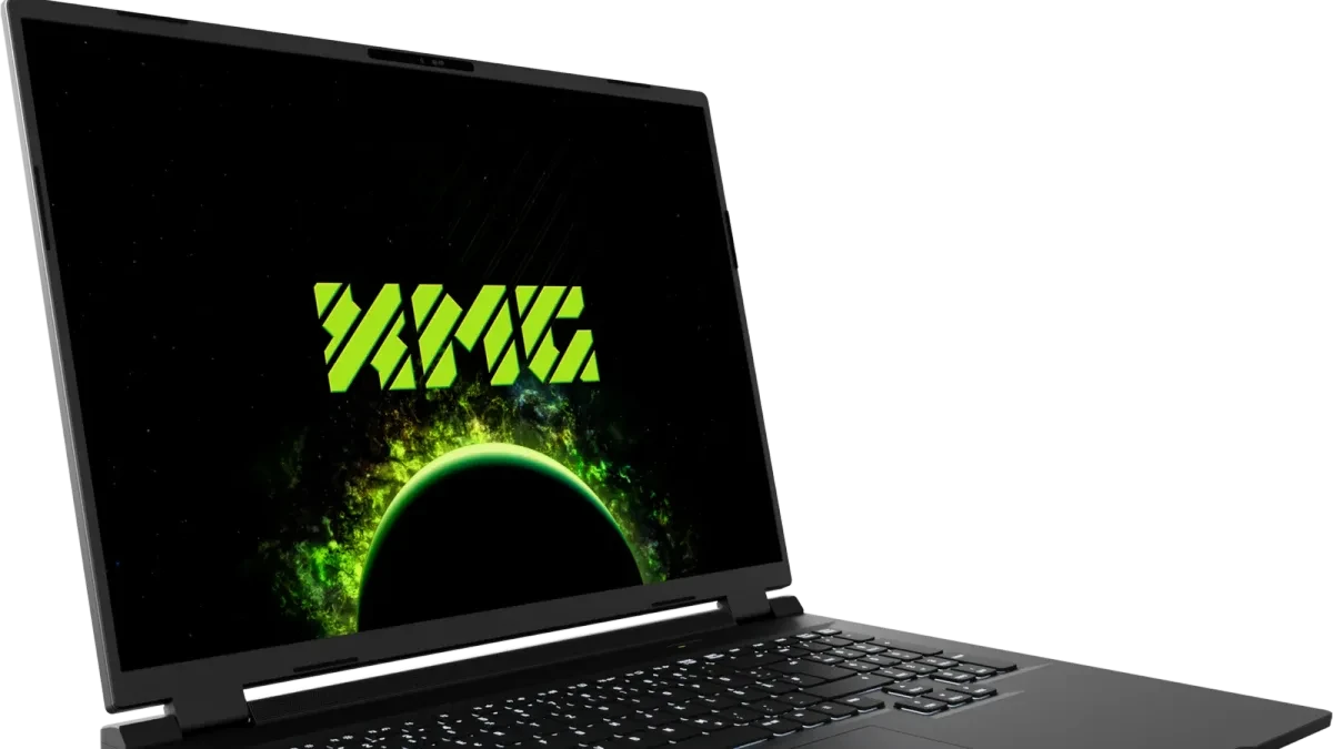 Laptop gaming XMG PRO 18 sudut pandang depan