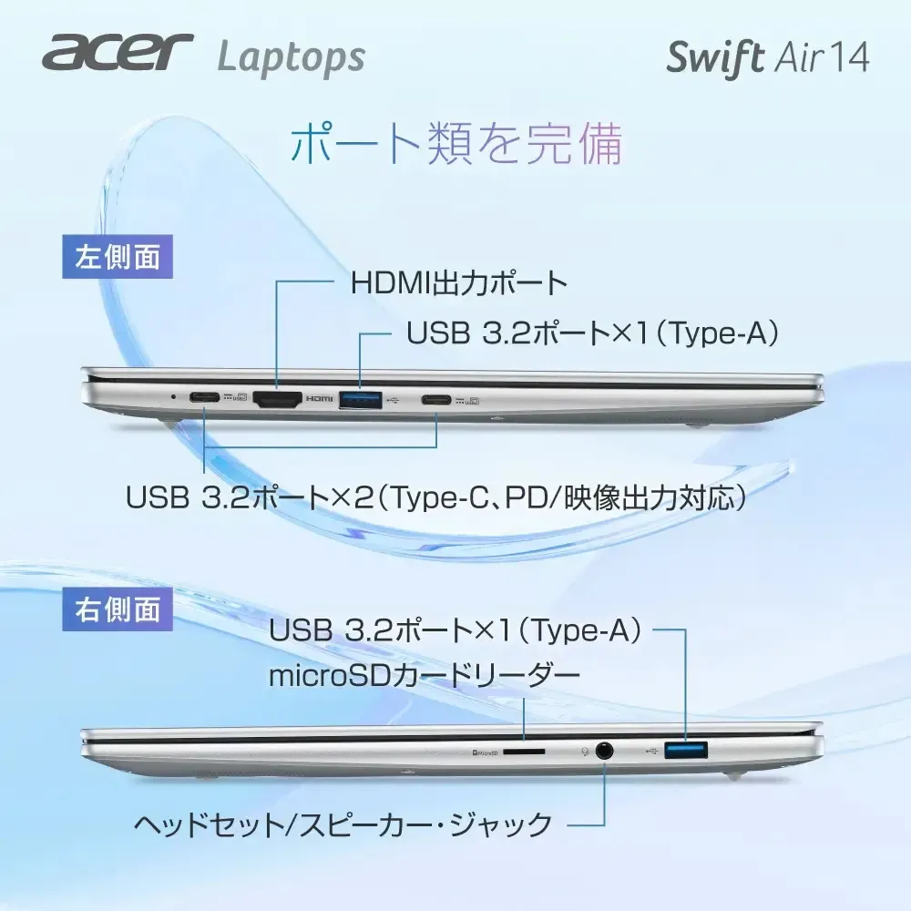 Kelengkapan port I/O Acer Swift Air 14 termasuk HDMI dan USB Type-A
