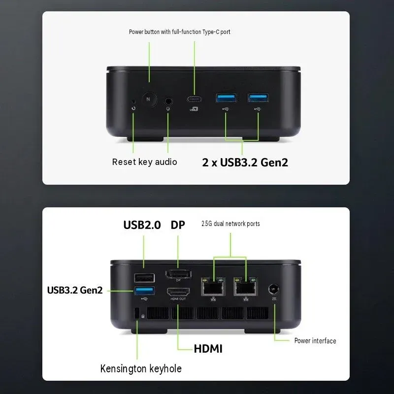 Kelengkapan port belakang Acer Swift Go Mini PC termasuk LAN dual 2,5G