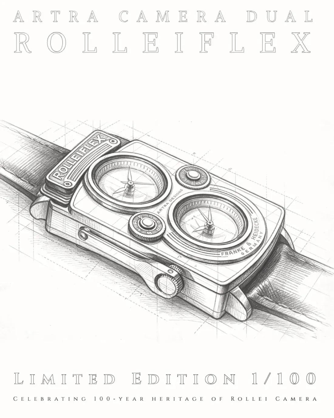 Ukiran tabel eksposur pada bagian belakang jam tangan Rolleiflex Dual Watch