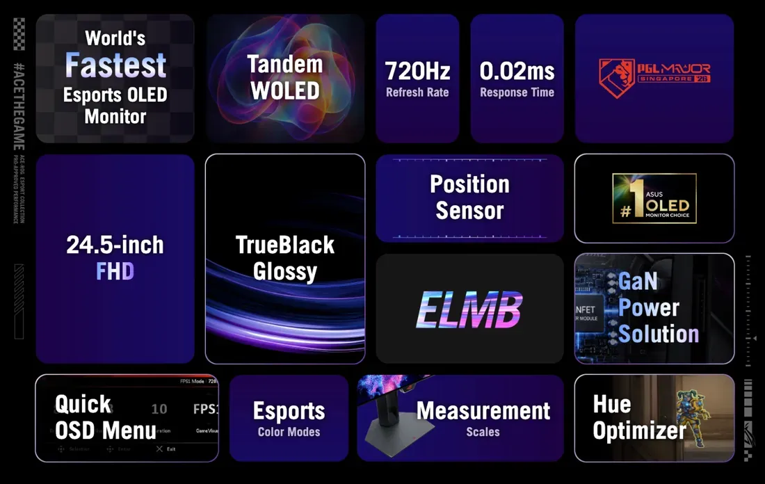 Desain fisik monitor gaming ASUS ROG Swift OLED PG259QWS Ace