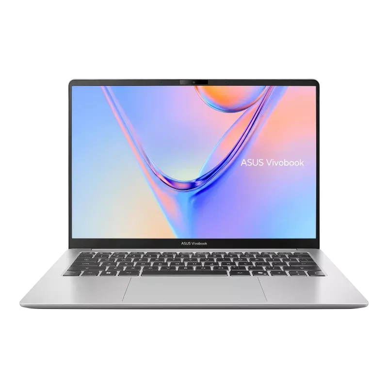 Tampilan depan laptop ASUS Vivobook S14 dengan bodi ringkas