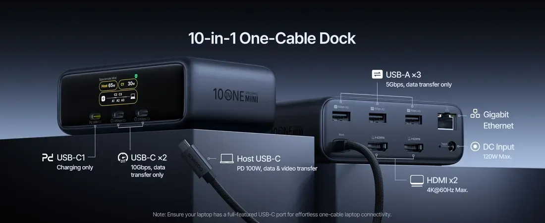 Tampilan deretan port I/O pada Baseus Spacemate RD1 Mini Docking Station