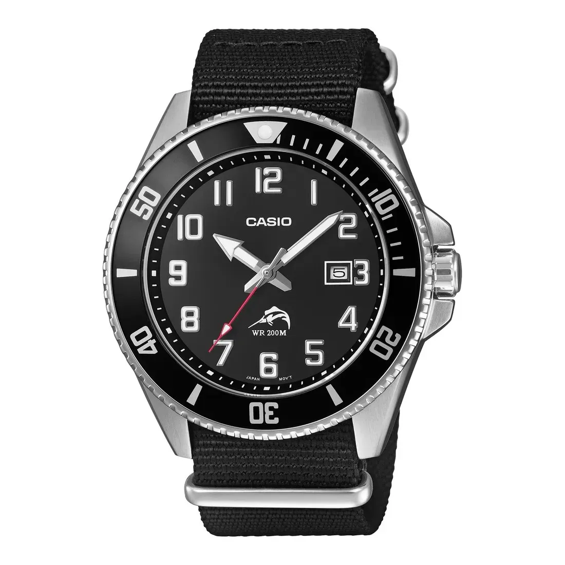 Casio Duro MDV106C-1AV dial hitam dengan strap kain