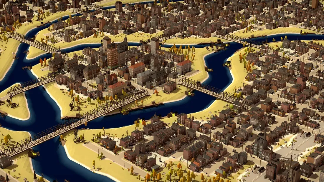 Suasana kota era tahun 1920 di dalam game City of Gangsters