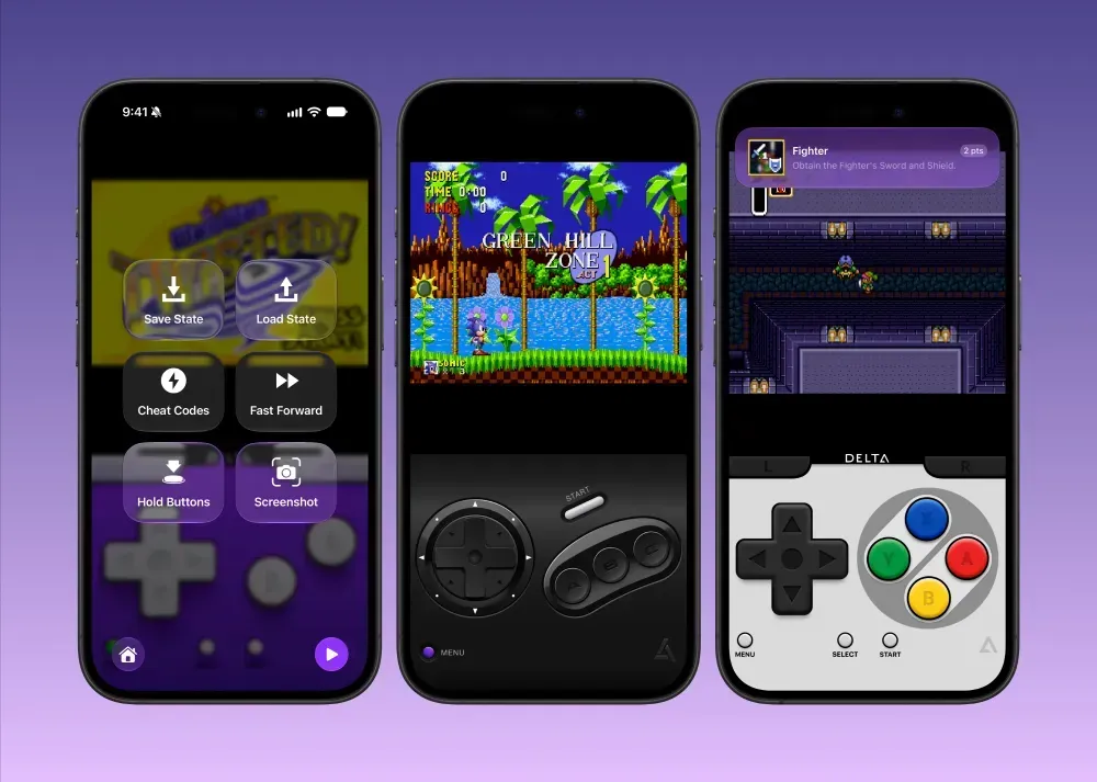 Mockup antarmuka emulator Delta 2.0 dengan controller skin retro
