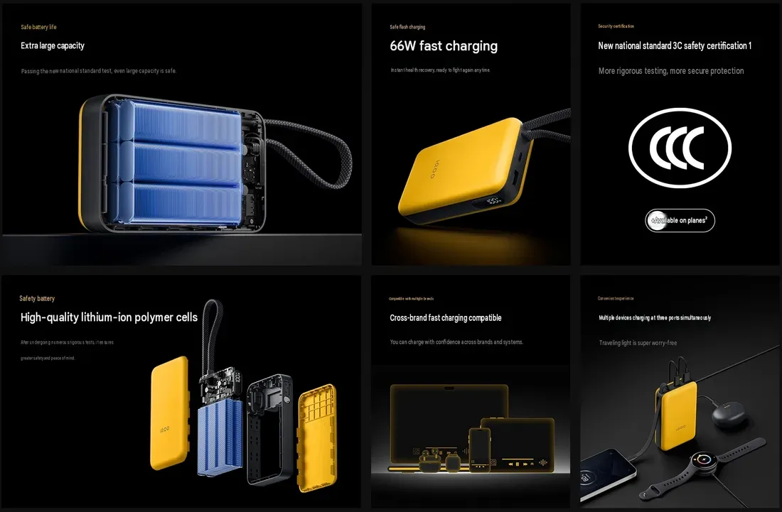 Rincian fitur utama power bank iQOO 20.000 mAh varian 33W dan 66W