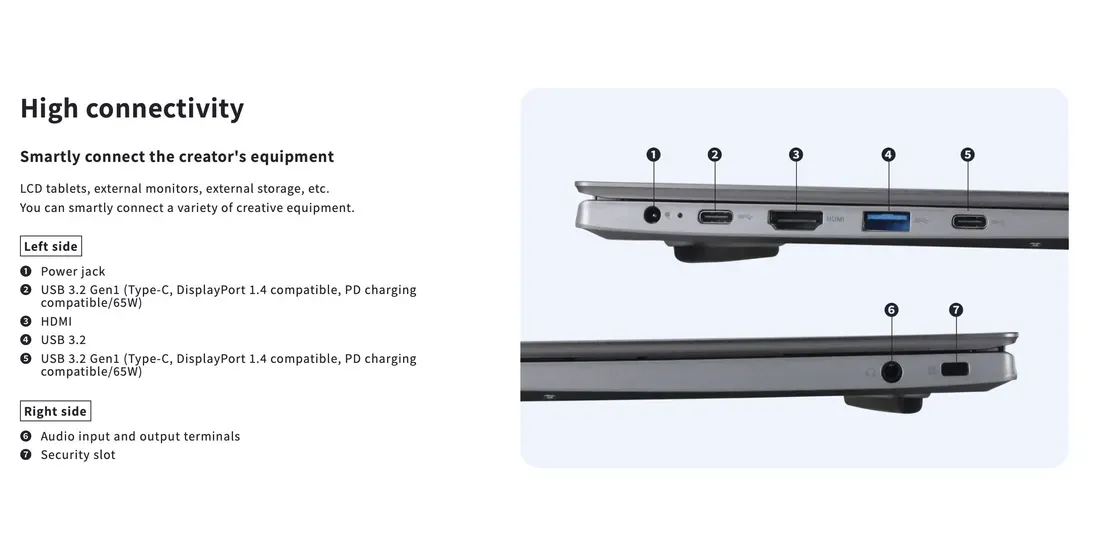 Kelengkapan port I/O pada sisi samping laptop Galleria NSC5L