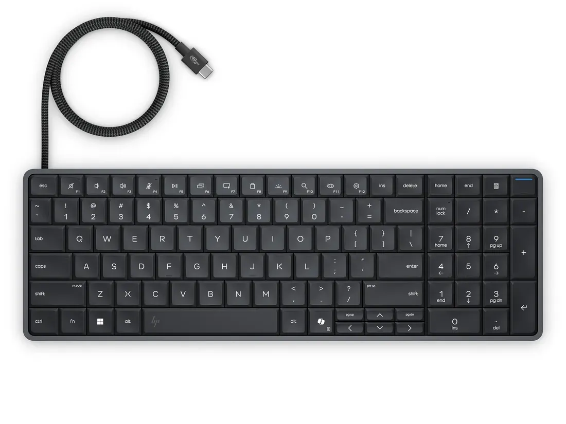 Desain fisik HP EliteBoard G2a dengan keycaps low-profile