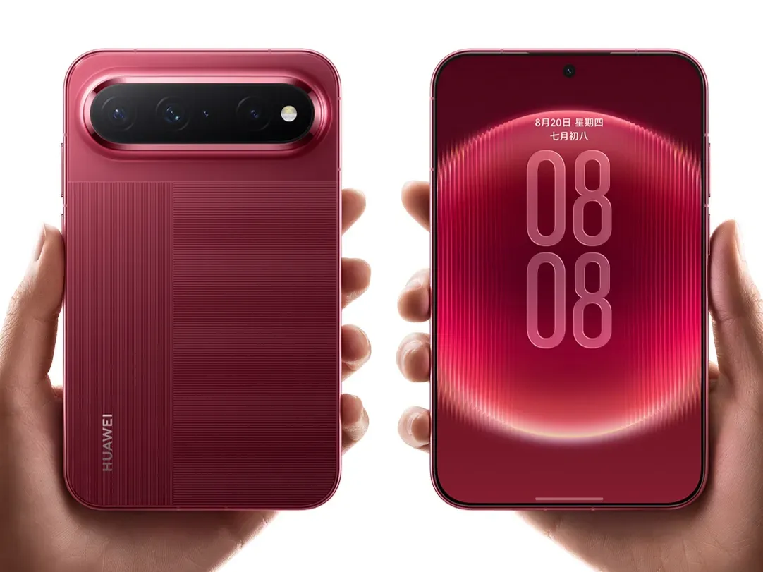 Poster promosi Huawei Pura X View dengan warna merah dan modul kamera memanjang
