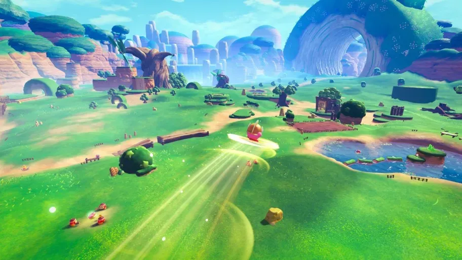 Cuplikan Kirby and the World Beyond dengan dunia terbuka di Switch 2