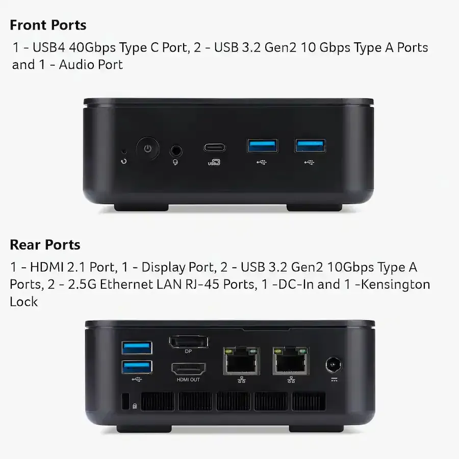 Susunan port konektivitas di bagian belakang mini PC Acer Revo Box AI
