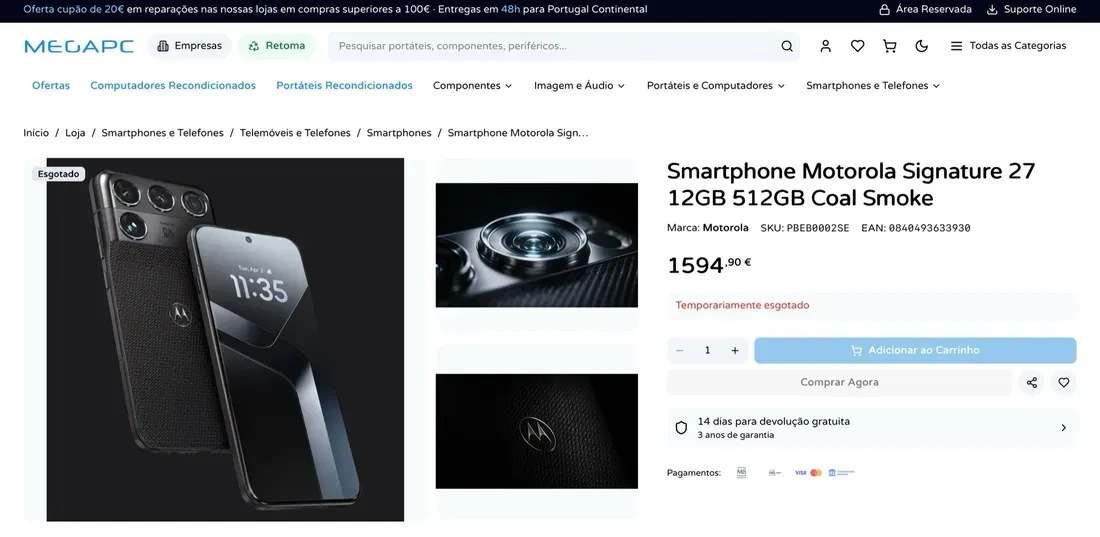Detail bodi Motorola Signature 27 dengan bingkai logam premium