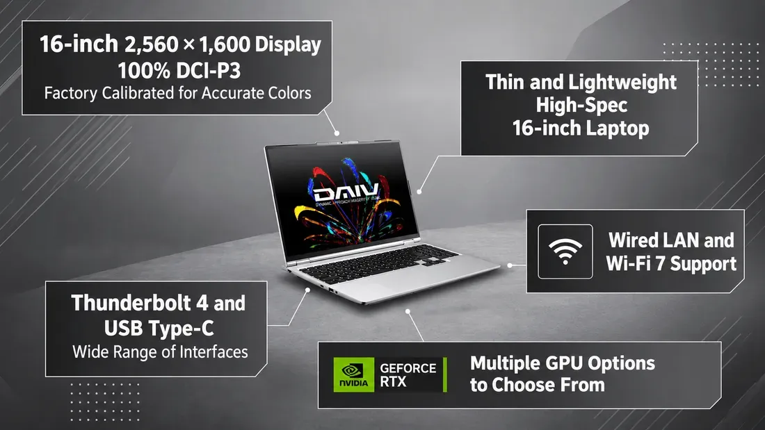 Foto tampak penampang atas Mouse Computer Daiv Z6 Meluncur di Jepang: Laptop Creator Magnesium 1.68 Kg dengan RTX 5060 dan Layar 240Hz, foto 4 dari 4