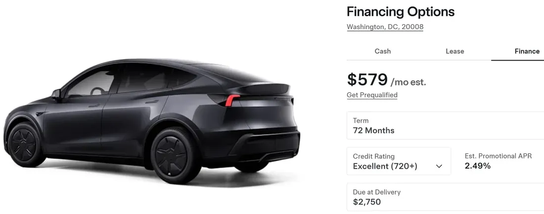 Grafik dan ilustrasi suku bunga pembiayaan terbaru Tesla Model Y