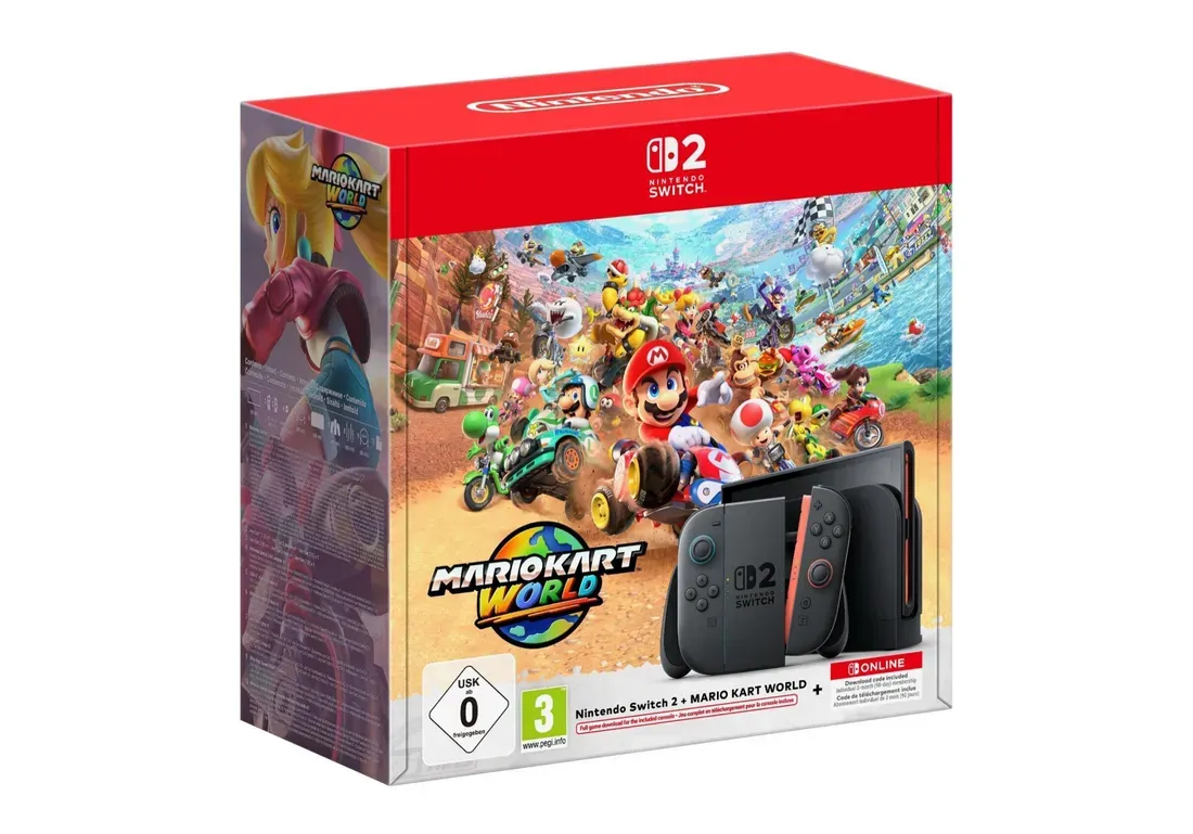 Nintendo Switch 2 dengan kemasan game Mario Kart World