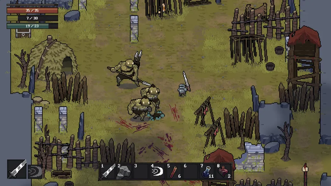 Aksi pertarungan pixel art dengan mekanik Soulslike di game Pale Coins