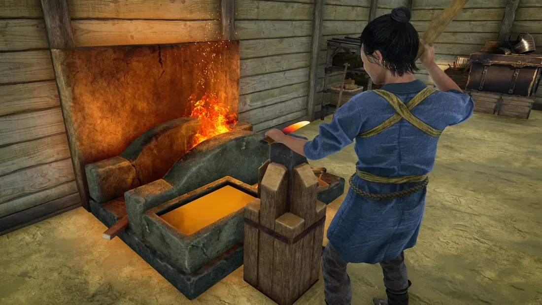 Karakter pandai besi dalam game Sengoku Dynasty