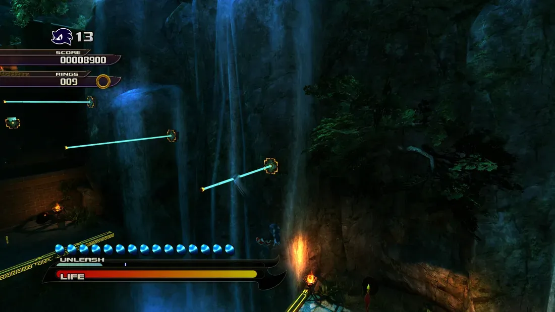 Tangkapan layar gameplay Sonic Unleashed Recompiled saat karakter Sonic berubah menjadi Werehog di malam hari