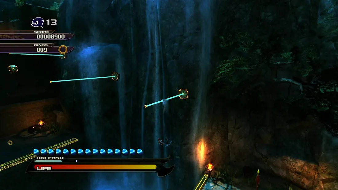 Tangkapan layar Sonic Unleashed Recompiled memperlihatkan Werehog melompat di antara gedung