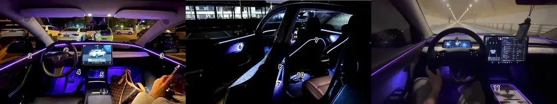 Diagram zona pencahayaan kit ambient Star Ring pada kabin Tesla