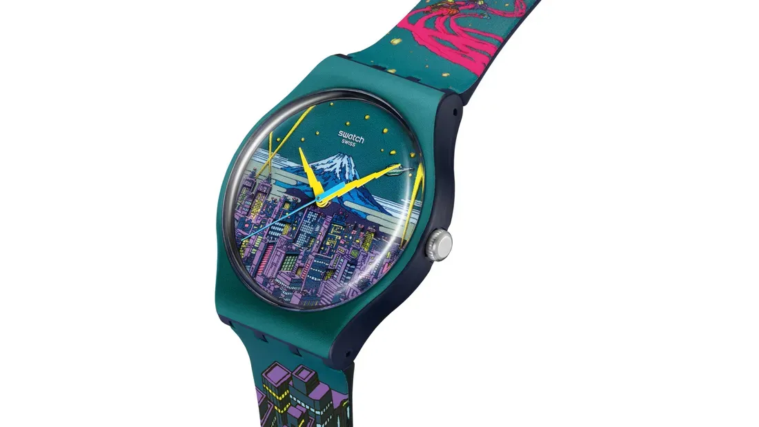 Jam tangan Swatch Expressway to the Future dengan dial taksi menuju bulan