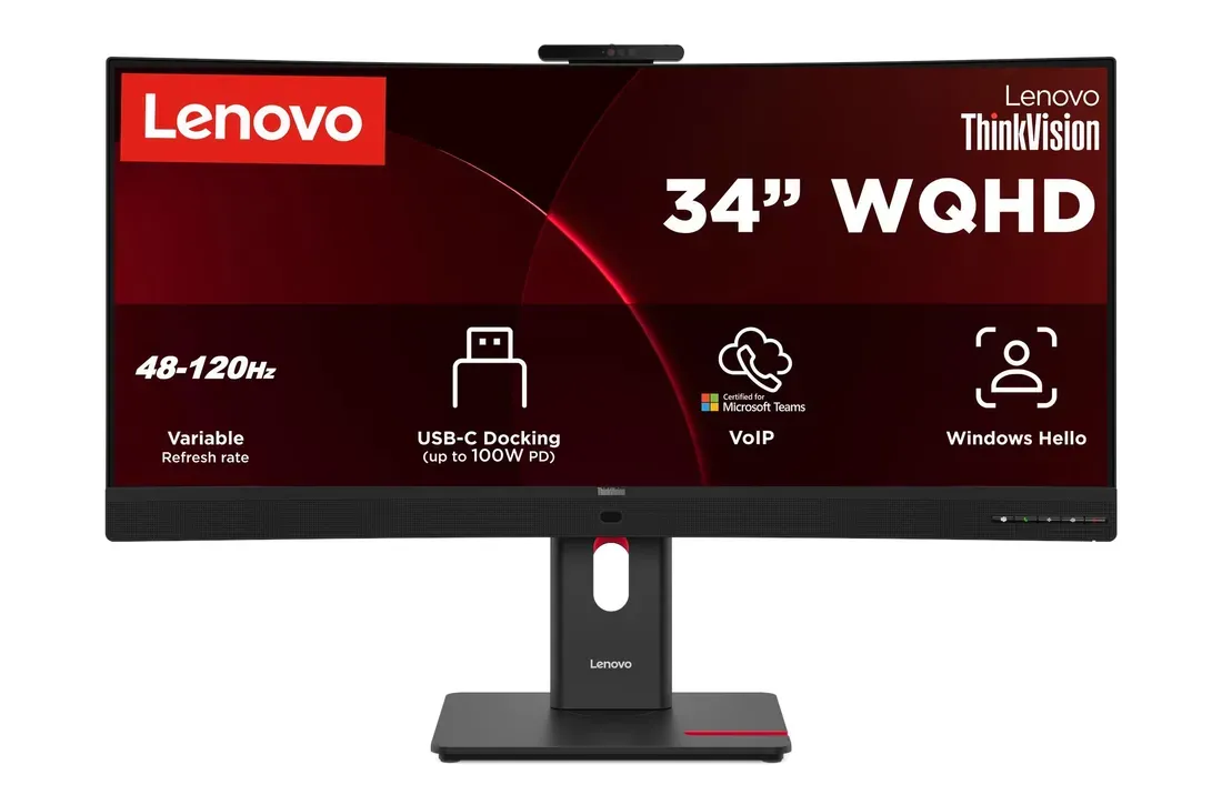 Sisi samping dan bodi belakang monitor Lenovo ThinkVision T34WD-4v