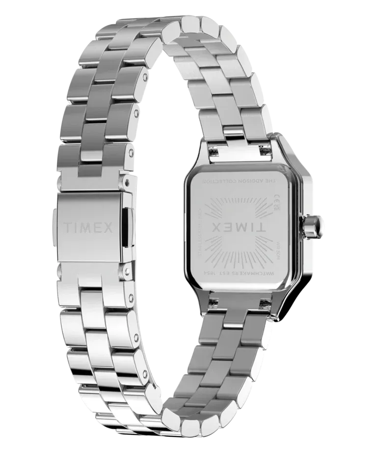 Detail dial Romawi dan bezel kristal jam tangan Timex Addison