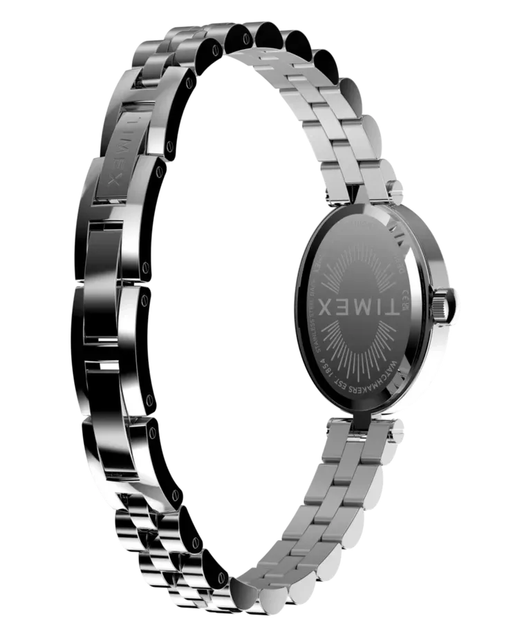 Tampilan dekat bezel berhias kristal pada Timex Cavatina