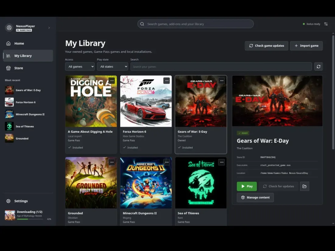 Antarmuka pustaka game Xodus Nexus di SteamOS