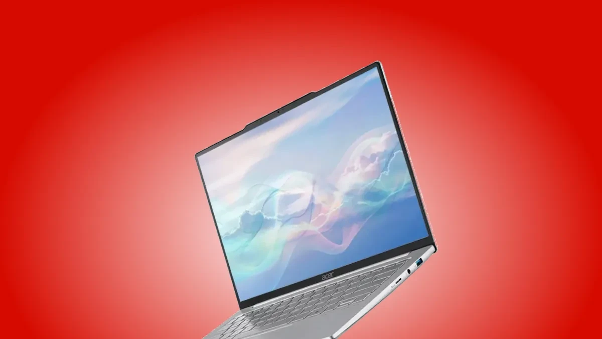 Laptop Acer Swift Air 14 AMD Ryzen AI berwarna abu-abu tipis
