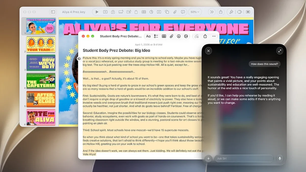 Tampilan antarmuka Siri AI pada pembaruan macOS 27.2