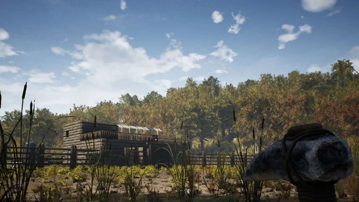 Tampilan rumah kayu dalam game survival The Infected