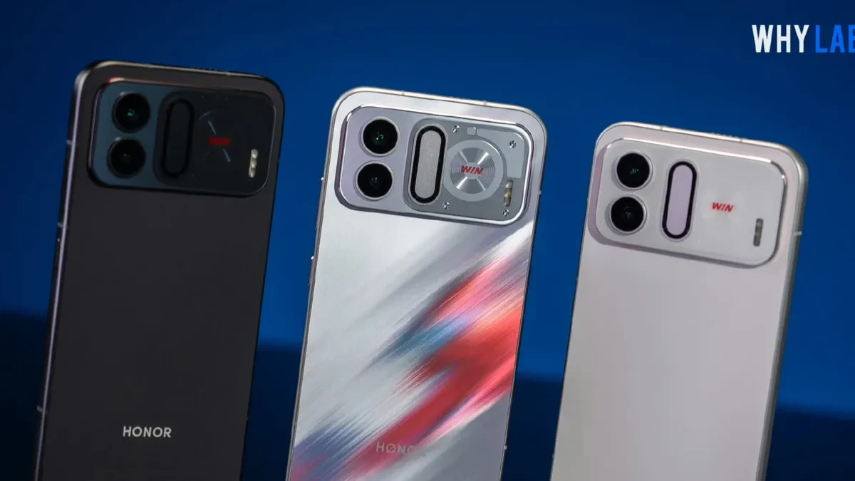 Tampilan depan Honor WIN RT 2 dengan tiga pilihan warna: Red Blue Buff, Black, dan White