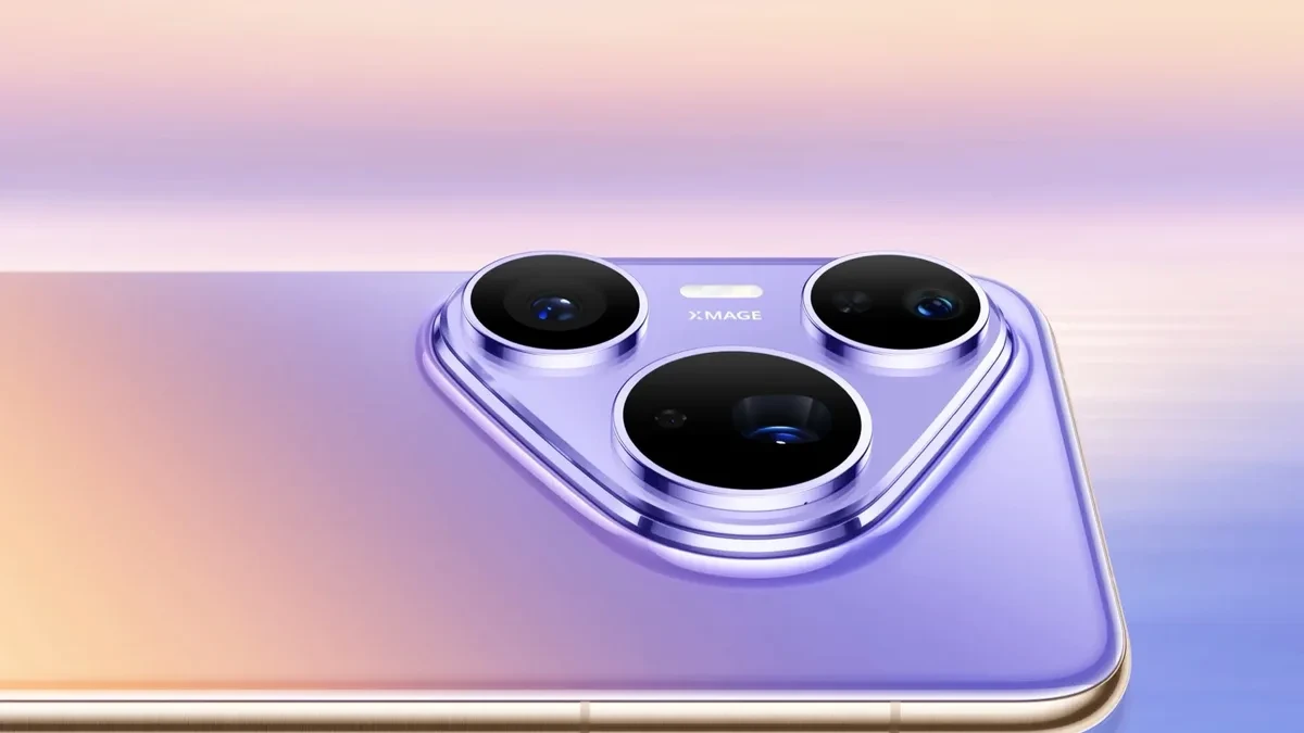 Huawei Pura 90 Plus tampak depan dan belakang dengan modul kamera segitiga