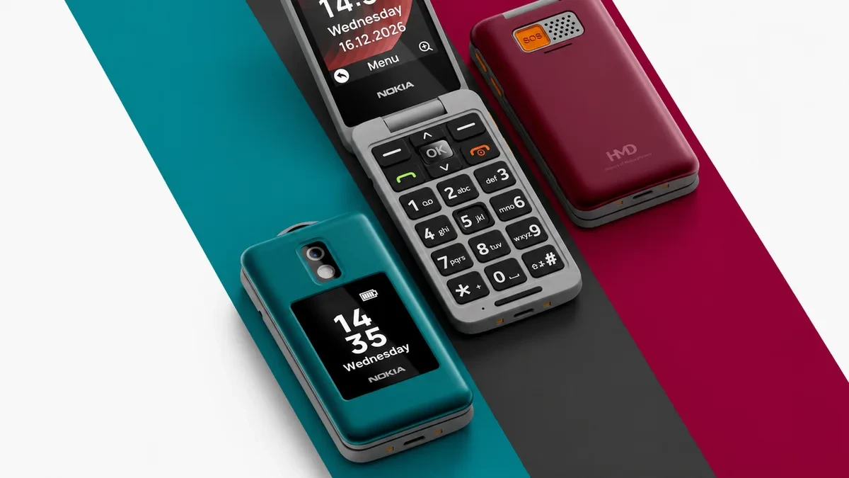 HP lipat Nokia 2360 Flip warna Burgundy Red, Teal, dan Charcoal
