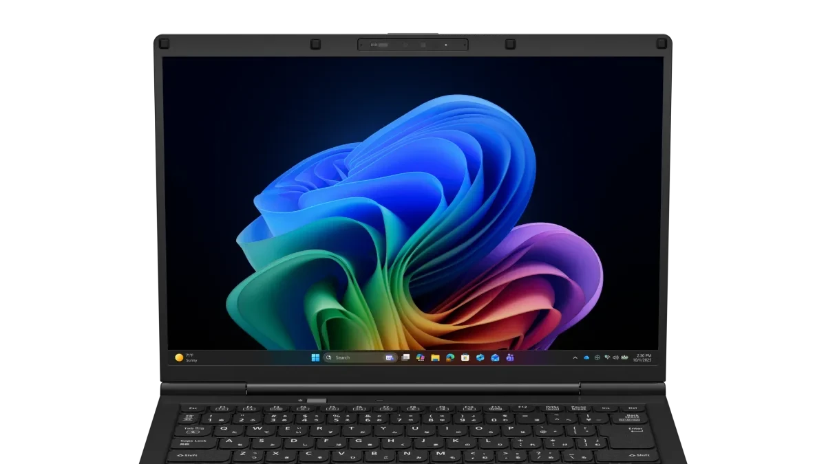 Laptop bisnis Panasonic Let's Note FC7 berwarna perak dengan bodi magnesium ringan