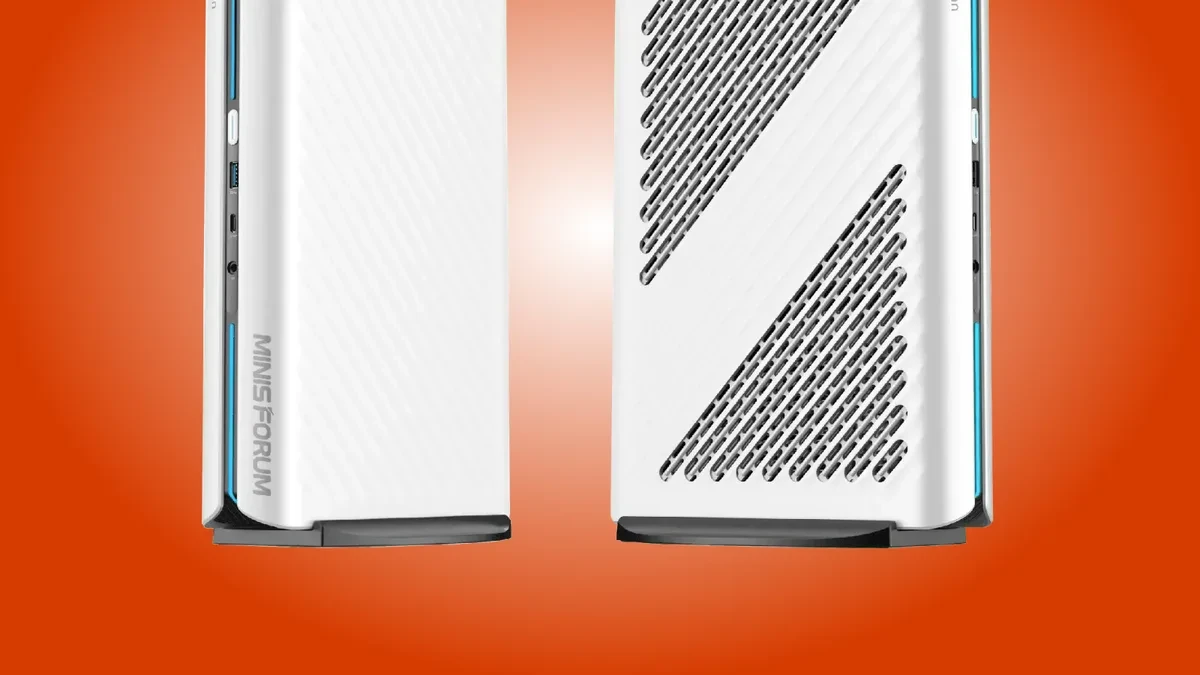 Tampilan depan mini PC gaming Minisforum AtomMan G1 Pro