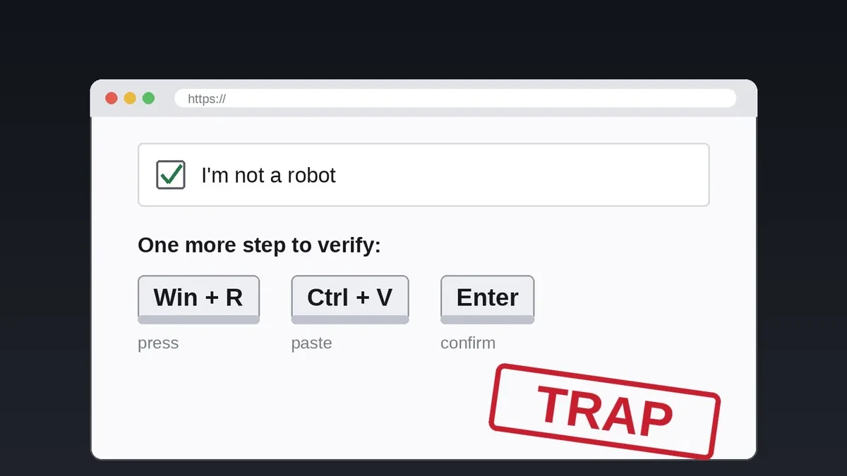 Tampilan peringatan keamanan jebakan ClickFix pada perangkat komputer