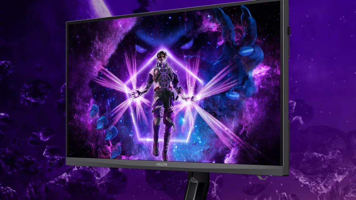 Tampilan depan monitor gaming AOC Agon Pro AGP277QKM dengan layar QD-Mini LED 425Hz