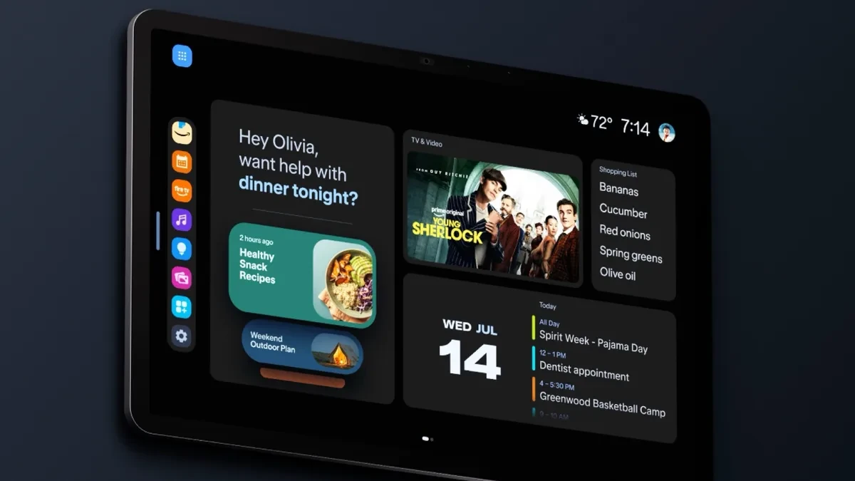 Amazon Echo Show 16 dipasang di dinding dengan layar 1080p ramping