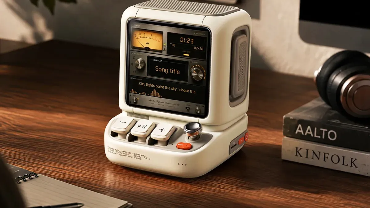 Speaker Retro Unik dengan Layar Interaktif dan Suara Bertenaga